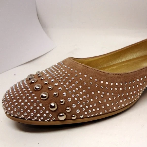 JIMMY CHOO Latte Taupe Suede Studded Flats 40.5 - Picture 3 of 8